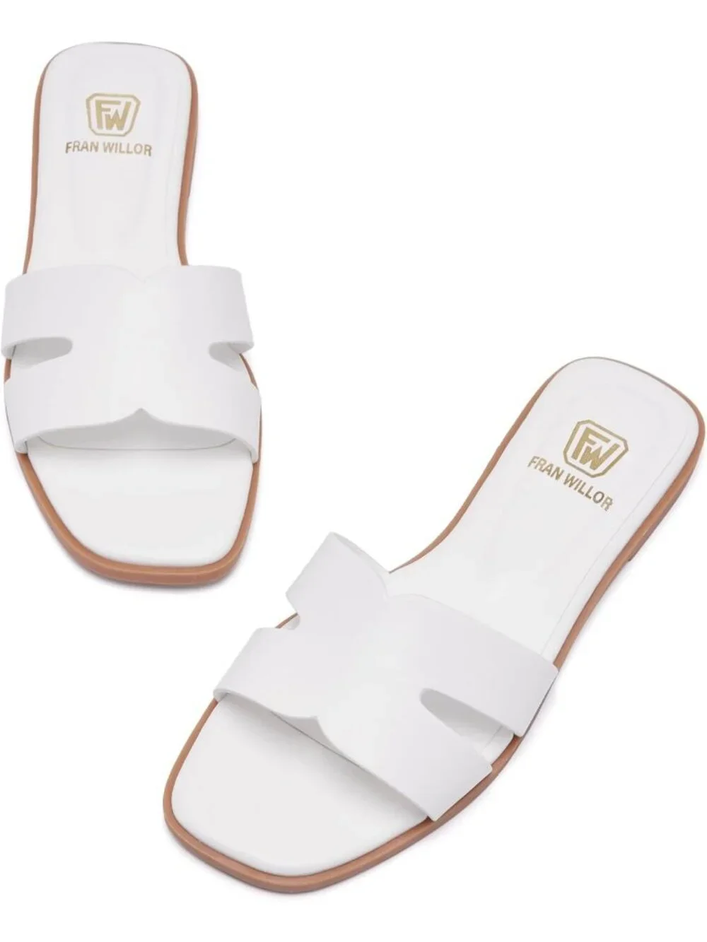 Women's White Flat Comfortable Slide Fashion Square Open Toe Slip Beach Sandal